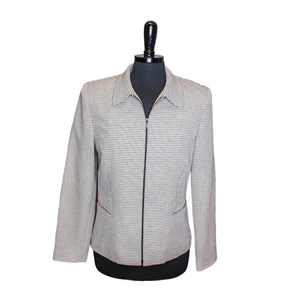 Garfield & Marks Houndstooth Print Jacket Blazer Zip Front Size 6